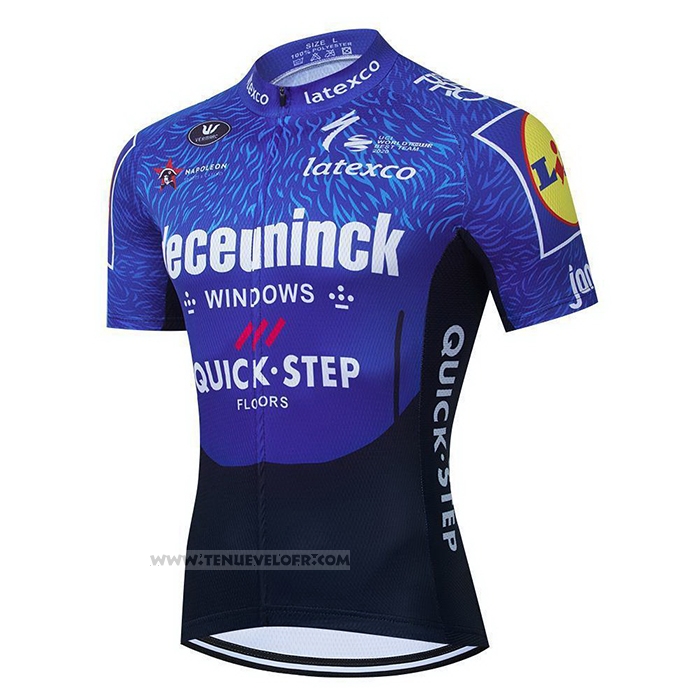 2021 Maillot Cyclisme Deceuninck Quick Step Bleu Violet Manches Courtes et Cuissard